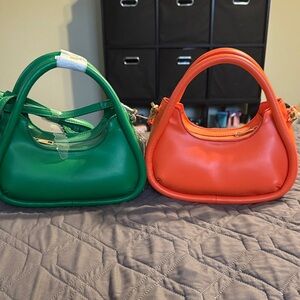 Stylish Green and Orange Women's Handbag Set